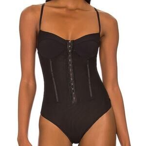 Free People Night Rhythm Corset Bodysuit - Black S